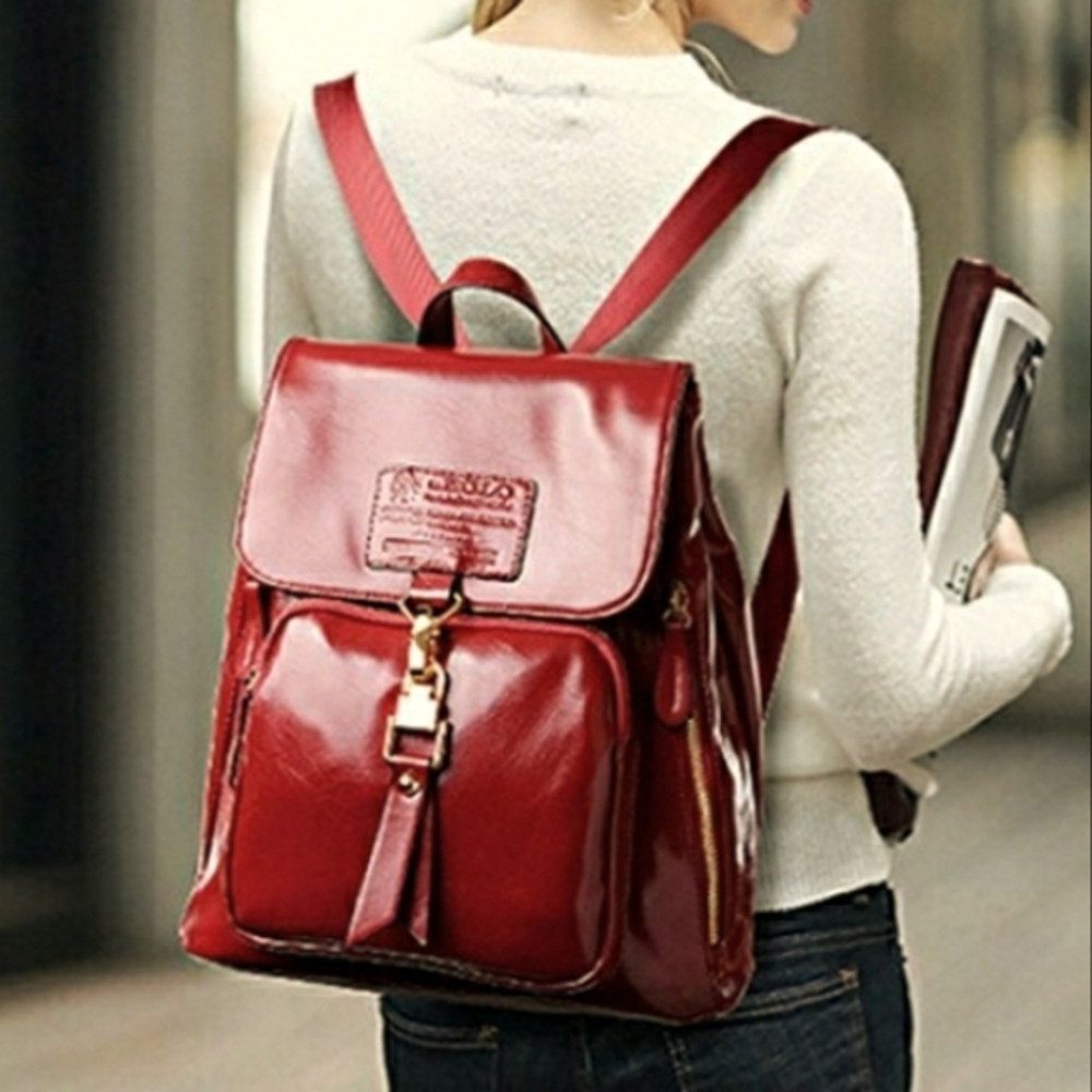 Coofit Womens Stylish Red Faux Leather Backpack Purse